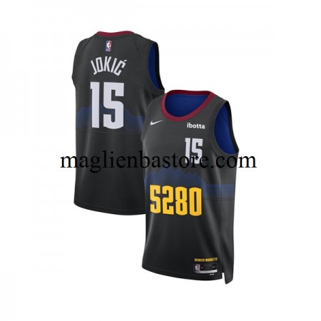 Maglia NBA Denver Nuggets Nikola Jokic 15 Nike 2023-2024 City Edition Nero Swingman - Uomo